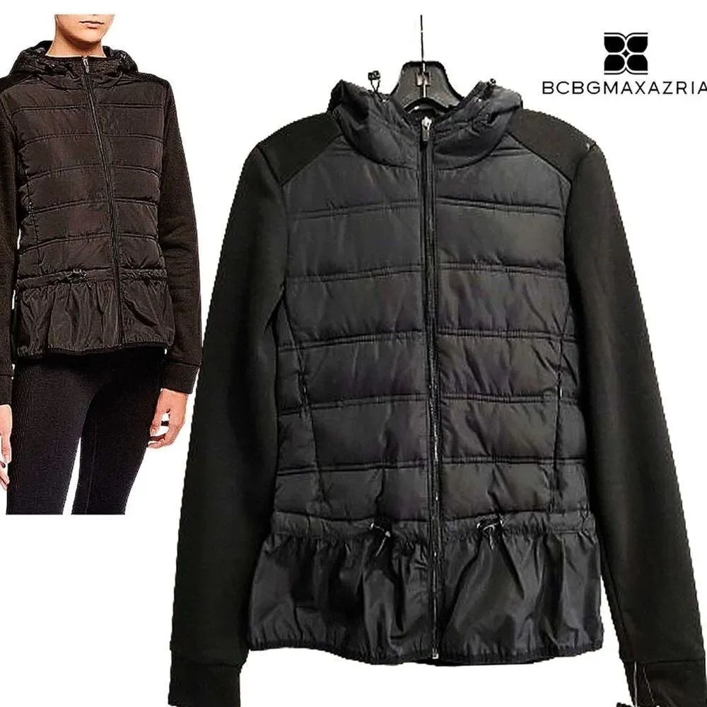 BCBGMaxAzria Black Quilted Zip Front Jacket size M.